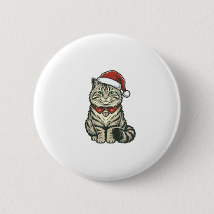 Bóton Redondo 5.08cm Gato de Natal Chapéu do Papai Noel Design de Gravu