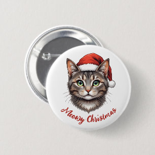 Bóton Redondo 5.08cm Gato de Natal Fofo Personalizado com Chapéu de Pap