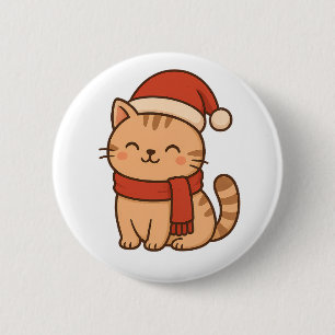 Bóton Redondo 5.08cm Gato de Natal Kawaii com Cachecol