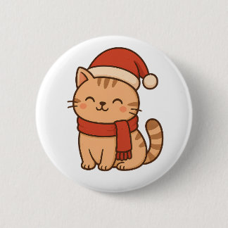 Bóton Redondo 5.08cm Gato de Natal Kawaii com Cachecol