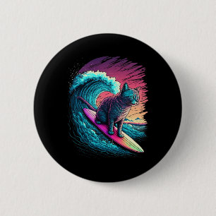 Bóton Redondo 5.08cm Gato de Surf Vintage Anos 80 Vaporwave Synthwave R