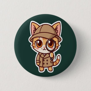 Bóton Redondo 5.08cm Gato Detetive Investigador Kawaii