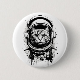 Bóton Redondo 5.08cm Gato do Astronauta Negro e Branco
