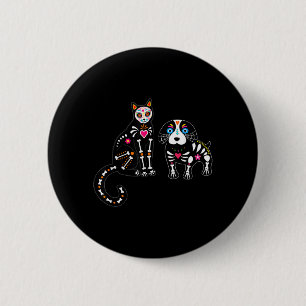 Bóton Redondo 5.08cm Gato e Cachorro de Crânio de Açúcar Funny Hallowee