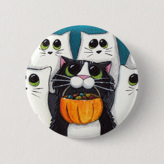Bóton Redondo 5.08cm Gato e fantasmas do Dia das Bruxas da doçura ou