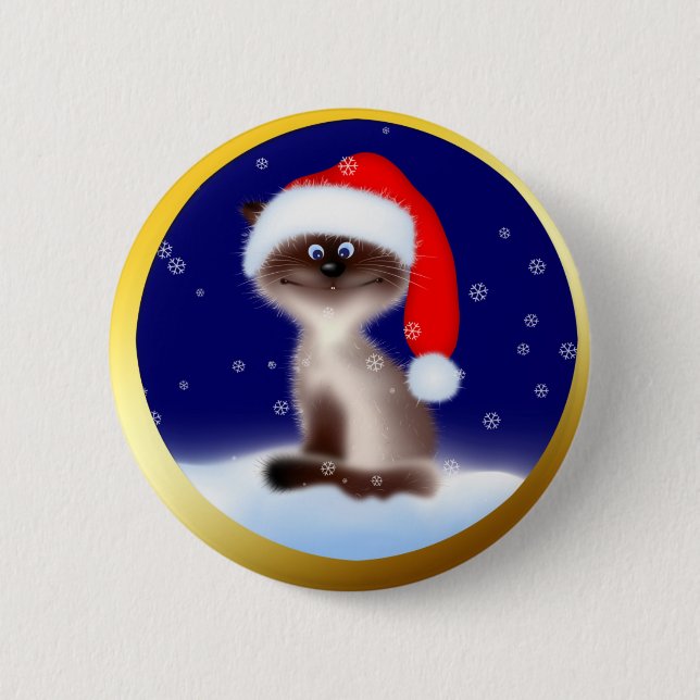 Bóton Redondo 5.08cm Gato em Santa Hat (Frente)