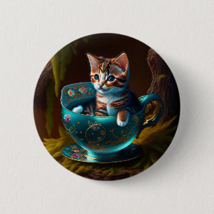 Bóton Redondo 5.08cm Gato em uma equipe Gatinho num Gato de Teacup