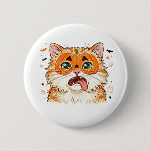 Bóton Redondo 5.08cm Gato engraçado de Halloween com pintura facial de