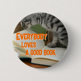 Bóton Redondo 5.08cm Gato engraçado no livro dizendo