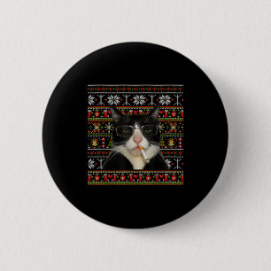 Bóton Redondo 5.08cm Gato Fumante Engraçado Meme Natal Suéter Feio Gato
