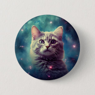 Bóton Redondo 5.08cm Gato Galáxia, Gato Engraçado