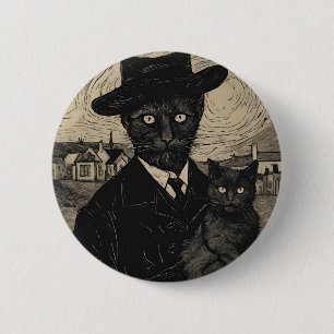 Bóton Redondo 5.08cm Gato Gótico Vincent Van Gogh Gatos pretos