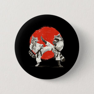 Bóton Redondo 5.08cm Gato Guaxinim de Karatê Engraçado _ Artes Marciais
