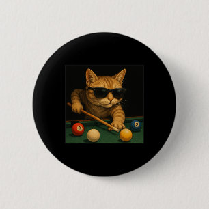Bóton Redondo 5.08cm Gato Jogando Piscina Bilhar No Salão Legal Engraça