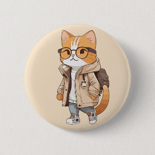 Bóton Redondo 5.08cm Gato Kawaii Fofo com Roupa Elegante
