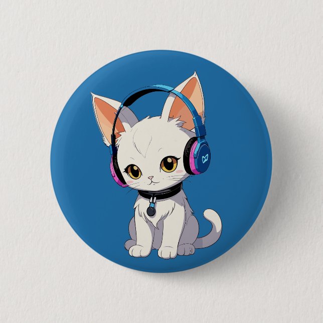 Bóton Redondo 5.08cm Gato Kawaii Perfeito (Frente)