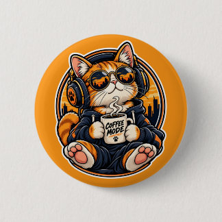 Bóton Redondo 5.08cm Gato legal de streetwear bebendo café