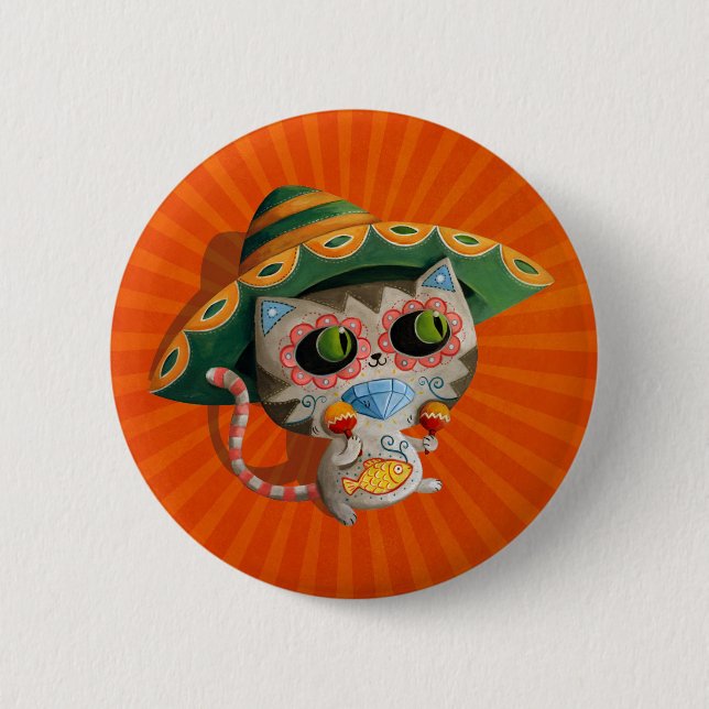 Bóton Redondo 5.08cm Gato mexicano com Sombrero (Frente)