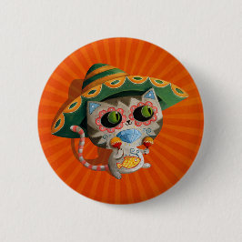 Bóton Redondo 5.08cm Gato mexicano com Sombrero