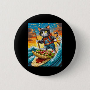 Bóton Redondo 5.08cm Gato Ninja Surfando Uma Prancha de Surfe de Taco C