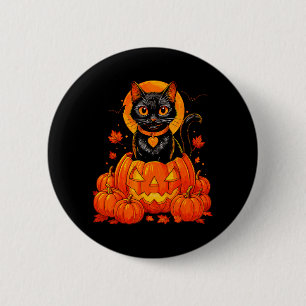 Bóton Redondo 5.08cm Gato Preto Abóbora Lua Halloween Outono