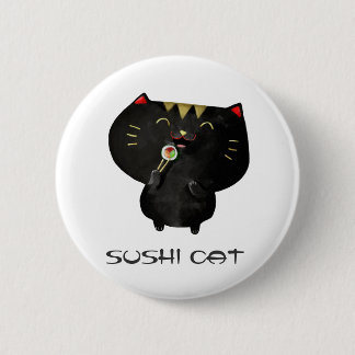 Bóton Redondo 5.08cm Gato preto bonito do sushi de Kawaii