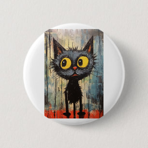 Bóton Redondo 5.08cm Gato Preto Com Olhos Amarelos