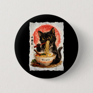 Bóton Redondo 5.08cm Gato Preto Comendo Ramen Fofo Kawaii Anime Gato