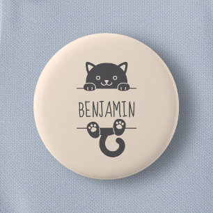 Bóton Redondo 5.08cm Gato Preto Cujo Pico atrás do Nome Personalizado