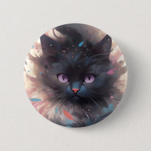 Bóton Redondo 5.08cm Gato Preto de Cores Aquáticas Místicas Gato cúmu