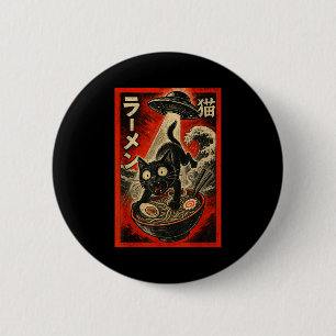Bóton Redondo 5.08cm Gato Preto Engraçado Ramen Alien Ufo Abdução Japon