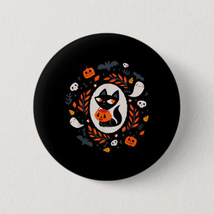 Bóton Redondo 5.08cm Gato Preto Fofo Outono Halloween Retrô