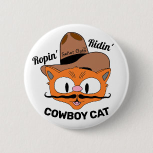 Bóton Redondo 5.08cm Gato Ropin' Ridin' Cartoon Cowboy Cat