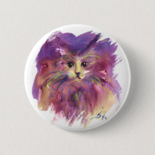 Bóton Redondo 5.08cm GATO RUXO PURPURA ,RETRATO DE GATO,Branco