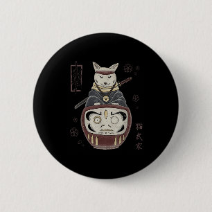 Bóton Redondo 5.08cm Gato Samurai Ninja Japonês Sobre Daruma Tradiciona