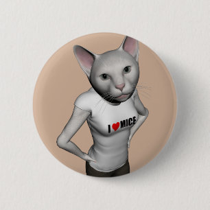 Bóton Redondo 5.08cm Gato Símico Branco Engraçado Adora Ratos