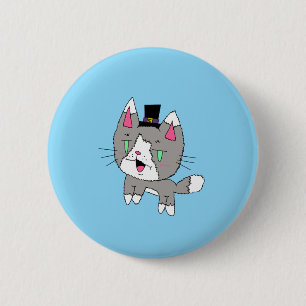 Bóton Redondo 5.08cm Gato Simples com Botão de Chapéu