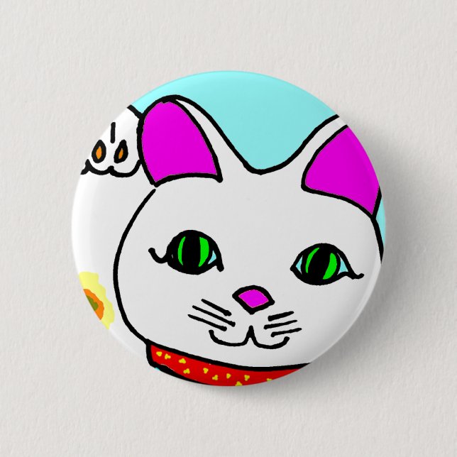 Bóton Redondo 5.08cm Gato Sortudo Maneki Neko Kitty (Frente)