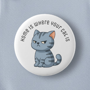 Bóton Redondo 5.08cm Gato Tabby Cinza Mal-Humorado Texto Personalizado