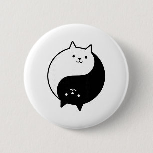 Bóton Redondo 5.08cm Gatos Fofos Yin Yang Ioga Zen Gatinho Preto E Bran