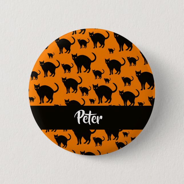 Bóton Redondo 5.08cm Gatos negros a laranja (Frente)