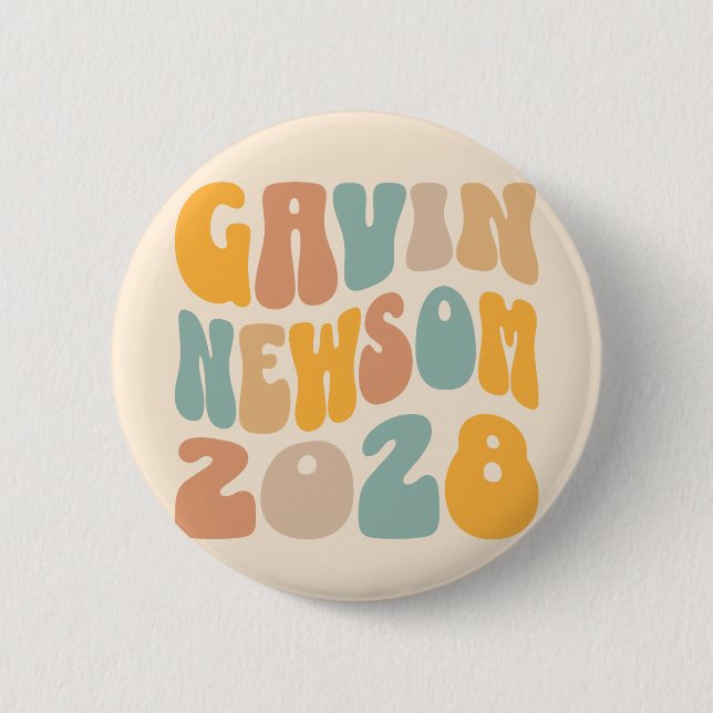 Bóton Redondo 5.08cm Gavin Newsom 2028 Para O Texto Do Presidente Wavy (Frente)