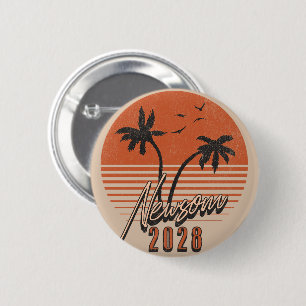 Bóton Redondo 5.08cm Gavin Newsom 2028 Para Presidente Palmeira Pôr do