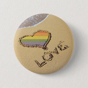 Bóton Redondo 5.08cm Gay Rainbow Amor Coração Na Areia