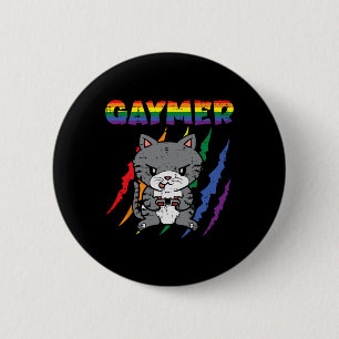 Bóton Redondo 5.08cm Gaymer Purride Cat Vídeo Game Gamer Lgbtq Rainbow