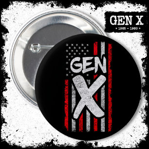Bóton Redondo 5.08cm Gen Xer Generation X American Flag Gen X
