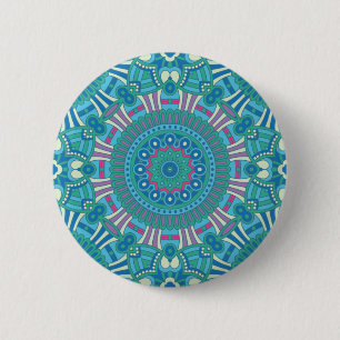 Bóton Redondo 5.08cm Geométrico Russo Mandala Azul Roxo