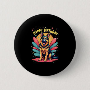 Bóton Redondo 5.08cm German shepherd Cachorro Feliz Festa de Aniversári