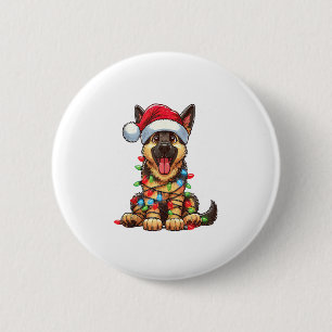 Bóton Redondo 5.08cm German shepherd Cachorro Natal Luzes Santa Hat Xma