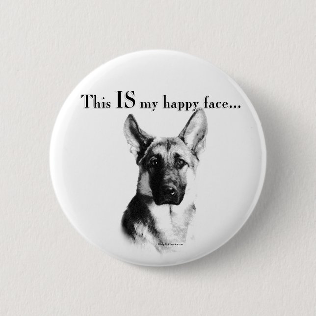 Bóton Redondo 5.08cm German shepherd de rosto feliz (Frente)